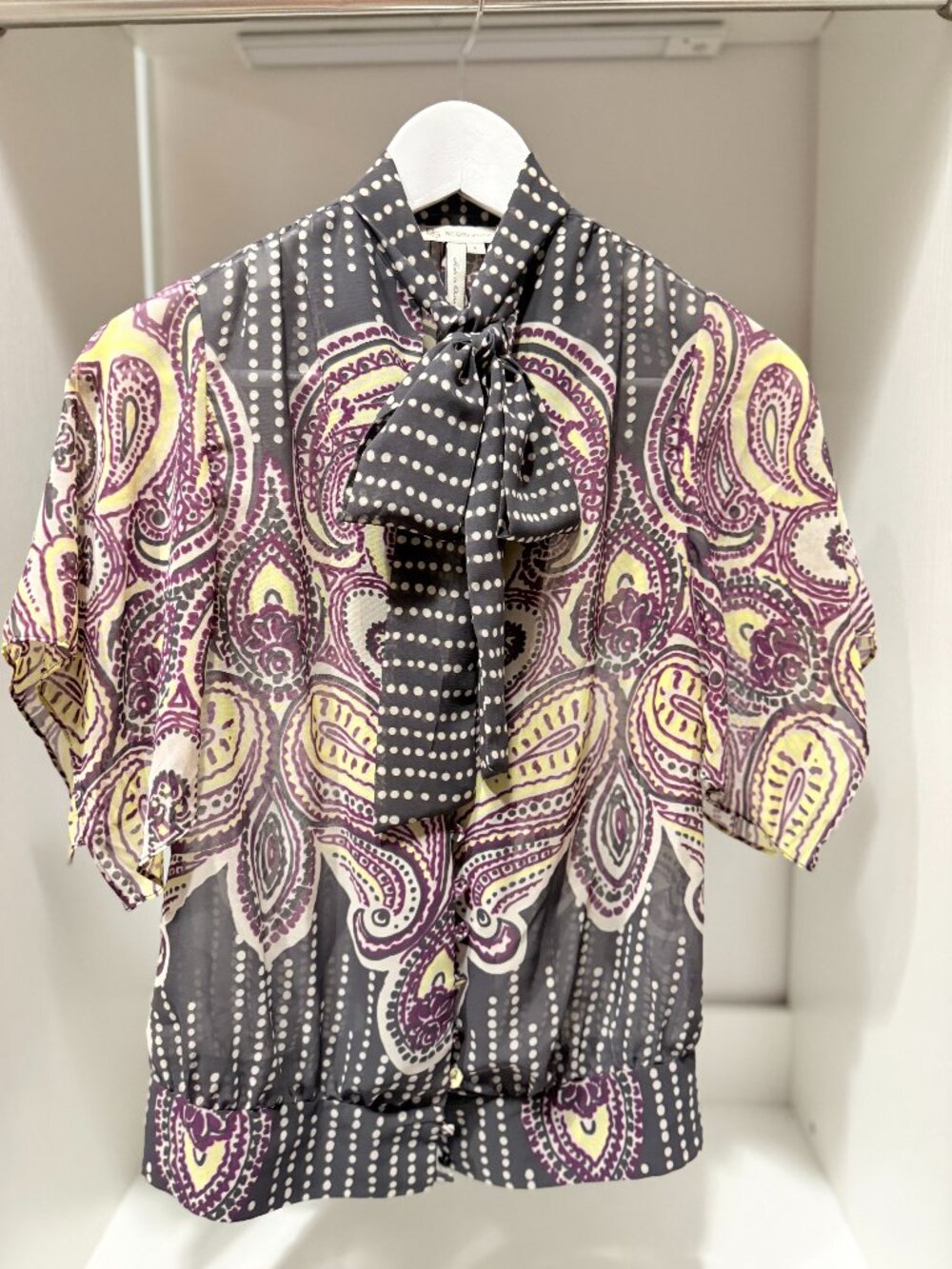 BCBGMAXAZRIA Paisley Tie-Neck Chiffon Blouse 4